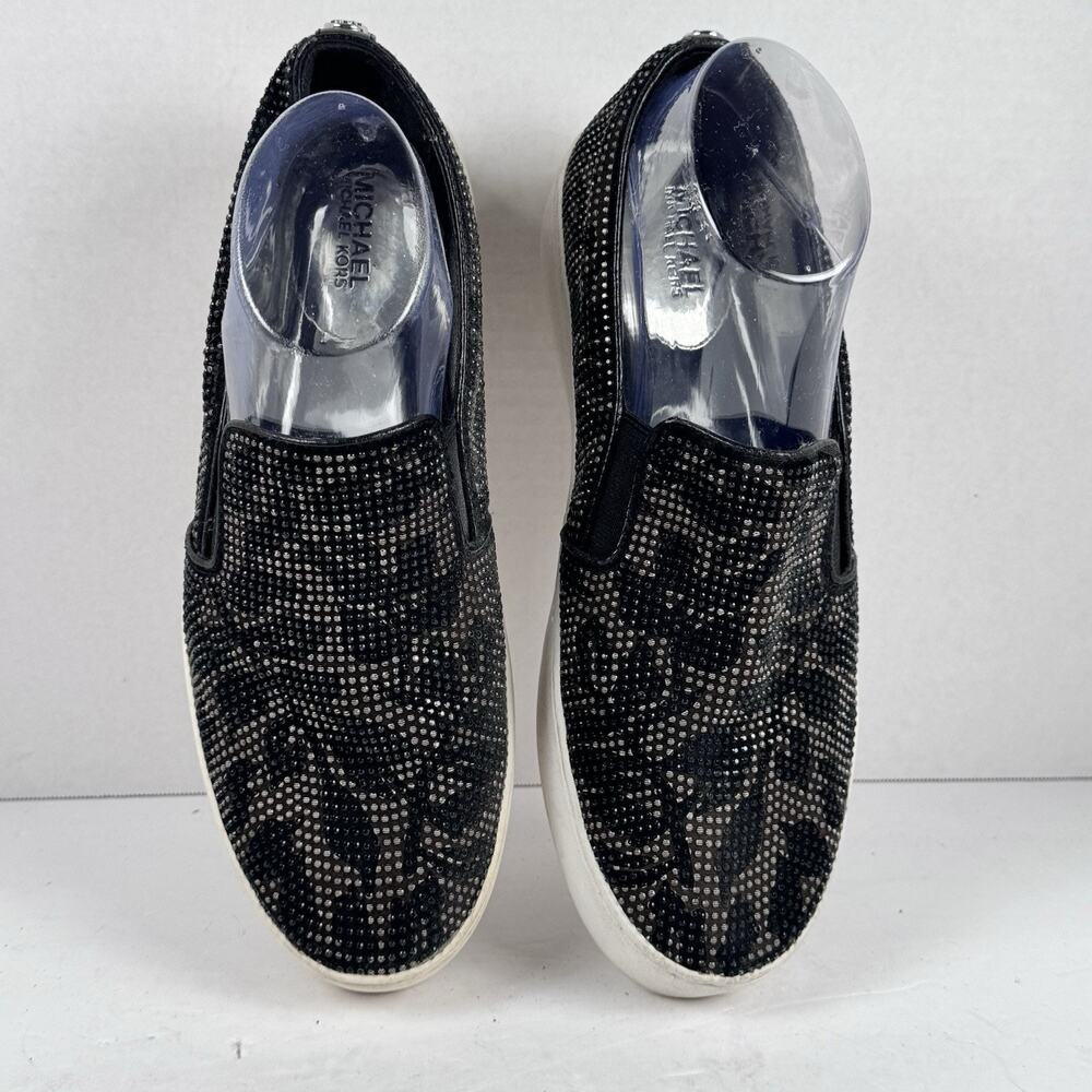 Michael Kors Keaton Black Bronze Leaf Studded Slip On Sneakers 8.5M
